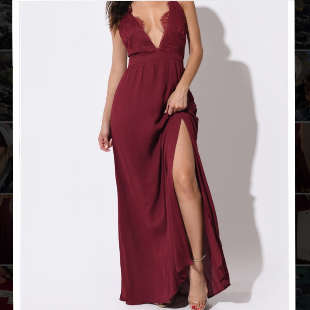 Tobi Burgundy Lace Maxi Dress